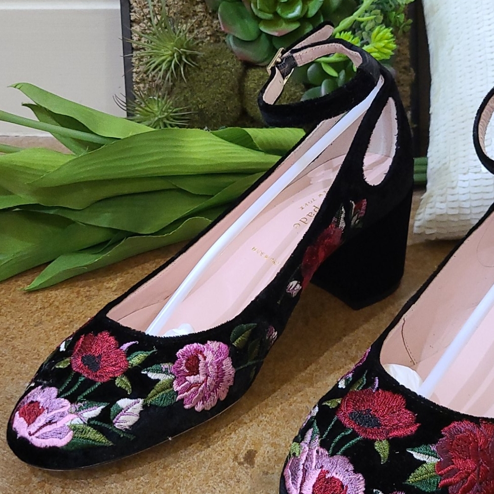Kate Spade velvet embroidered heel